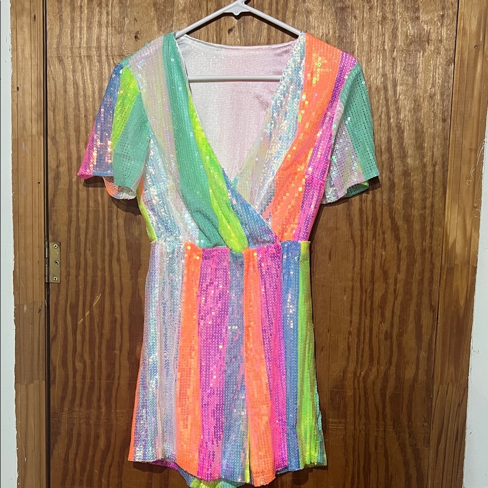 Colorful Sequin Striped Romper